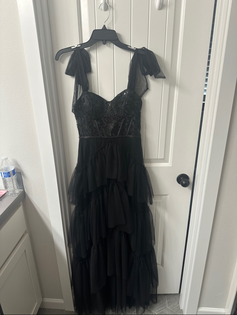 City Studio Black Tiered Tulle Maxi Dress
